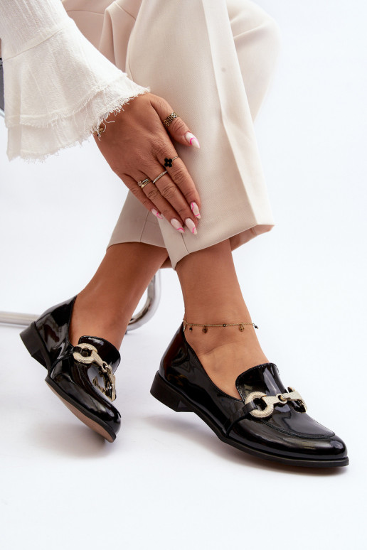 Zazoo 2880 Féminin Mocassins avec effet vernis avec des ornements couleur noire Zazoo 2880 Féminin Mocassins avec effet vernis avec des ornements couleur noire