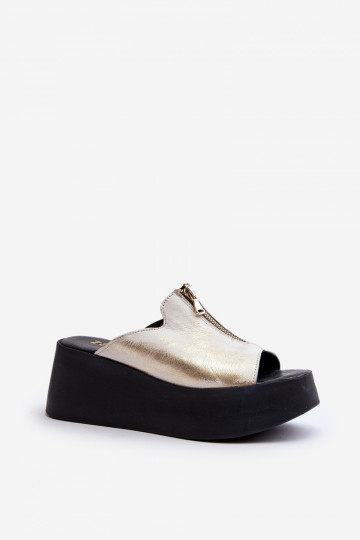 Zazoo 2916 Dames Slippers met platform met ritssluitingen gouden kleur