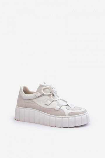 Zazoo M01/1 Damen Leder Sneakers mit Plattform, elfenbeinfarben