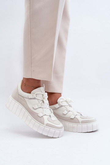 Féminin Peau baskets avec une plateforme M01/1 Zazoo couleur ivoire 2