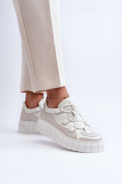 Dames Leer sportschoenen met platform M01/1 Zazoo ivoor Dames Leer sportschoenen met platform M01/1 Zazoo ivoor