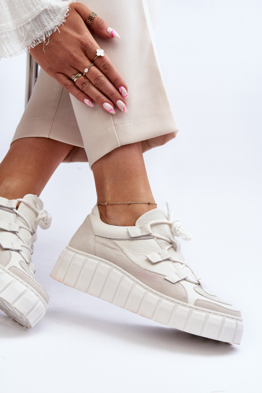 Dames Leer sportschoenen met platform M01/1 Zazoo ivoor Dames Leer sportschoenen met platform M01/1 Zazoo ivoor