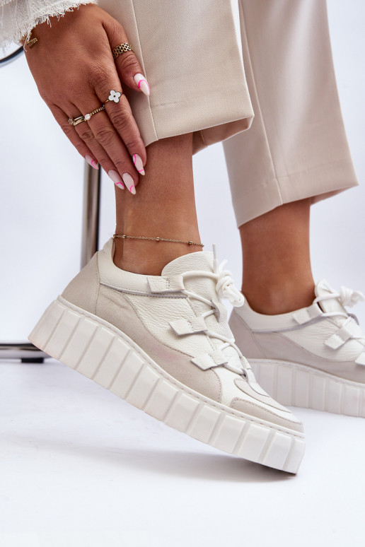 Dames Leer sportschoenen met platform M01/1 Zazoo ivoor Dames Leer sportschoenen met platform M01/1 Zazoo ivoor