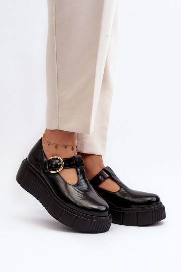 Zazoo 20102 À la mode avec effet vernis chaussures avec une plateforme couleur noire 2