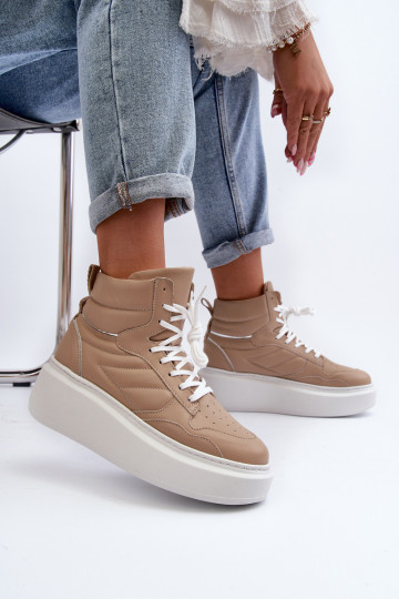 Zazoo 3392/X Dames Leer sportschoenen met platform beige