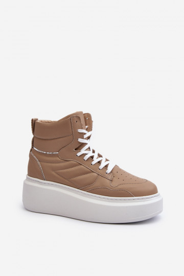 Zazoo 3392/X Dames Leer sportschoenen met platform beige 2
