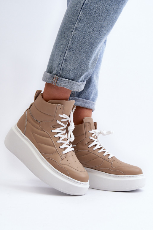 Zazoo 3392/X Féminin Peau baskets avec une plateforme beige Zazoo 3392/X Féminin Peau baskets avec une plateforme beige