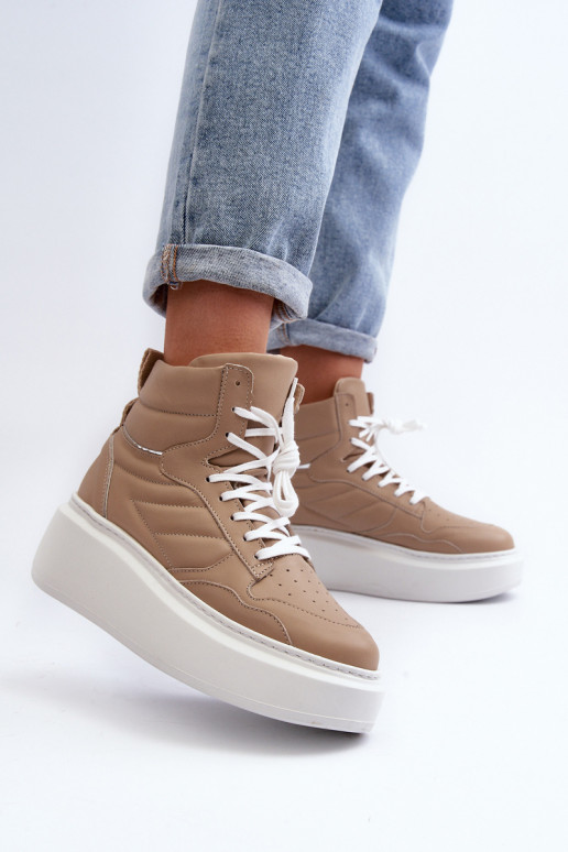 Zazoo 3392/X Dames Leer sportschoenen met platform beige Zazoo 3392/X Dames Leer sportschoenen met platform beige