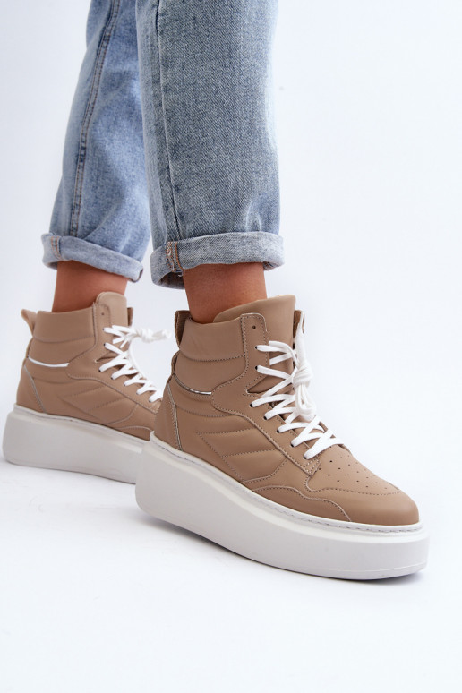 Zazoo 3392/X Féminin Peau baskets avec une plateforme beige Zazoo 3392/X Féminin Peau baskets avec une plateforme beige