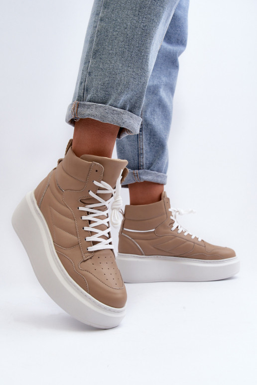 Zazoo 3392/X Féminin Peau baskets avec une plateforme beige Zazoo 3392/X Féminin Peau baskets avec une plateforme beige