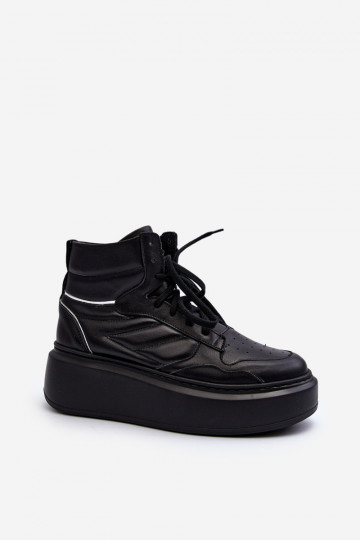 Baskets en cuir pour femmes Zazoo 3392/X noires avec plateforme