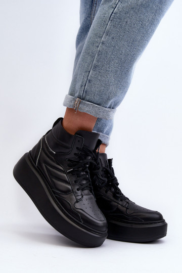 Baskets en cuir pour femmes Zazoo 3392/X noires avec plateforme 2