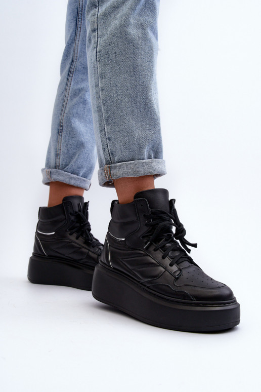 Zazoo 3392/X Féminin Peau baskets avec une plateforme couleur noire Zazoo 3392/X Féminin Peau baskets avec une plateforme couleur noire