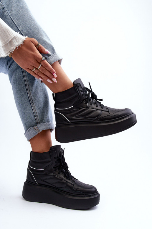 Zazoo 3392/X Féminin Peau baskets avec une plateforme couleur noire Zazoo 3392/X Féminin Peau baskets avec une plateforme couleur noire