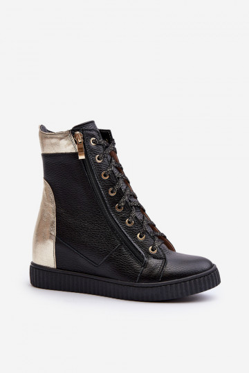 Zazoo 3081 Haut Freizeitschuhe Auf einem Keil schZuarze Farbe