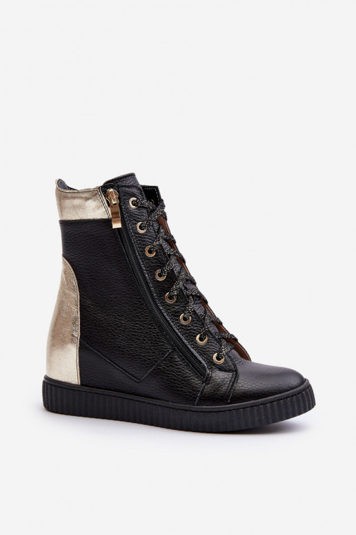 Zazoo 3081 Peau Chaussures de loisirs Sur un coin couleur noire