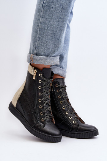 Zazoo 3081 Peau Chaussures de loisirs Sur un coin couleur noire 2
