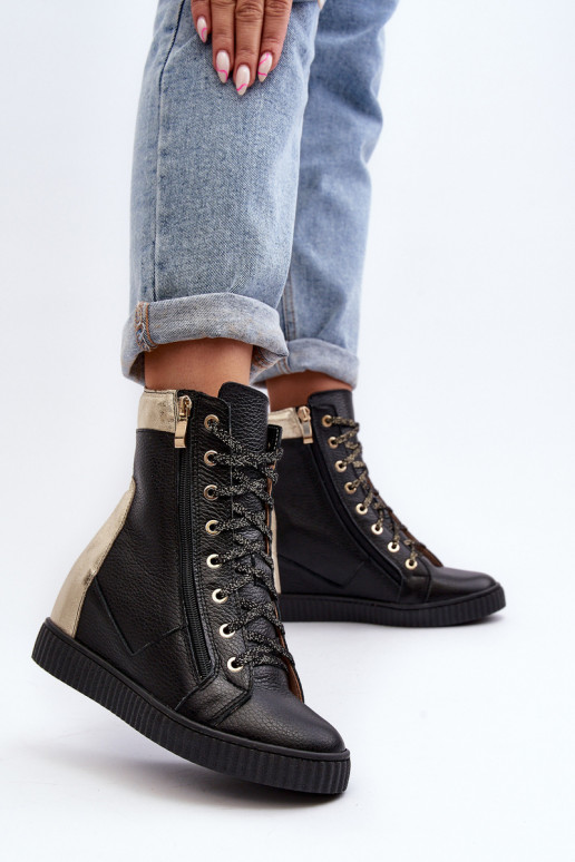 Zazoo 3081 Peau Chaussures de loisirs Sur un coin couleur noire