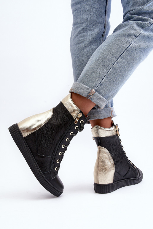 Zazoo 3081 Peau Chaussures de loisirs Sur un coin couleur noire