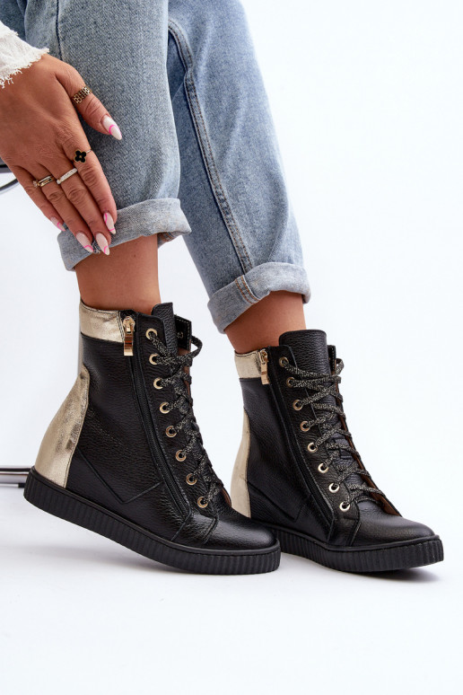 Zazoo 3081 Peau Chaussures de loisirs Sur un coin couleur noire