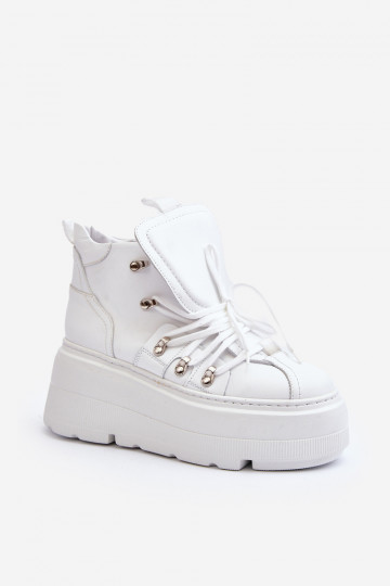 Baskets en cuir pour femmes Zazoo 3416 blanches