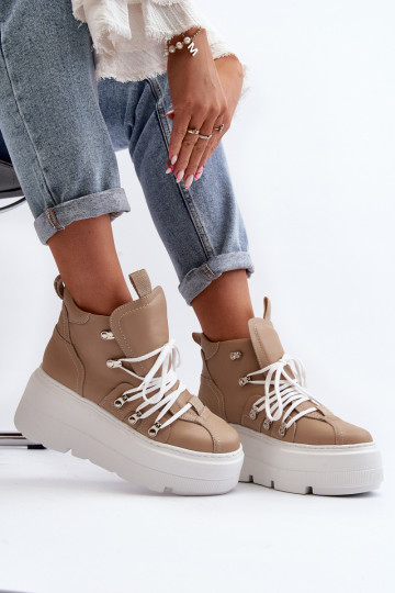 Zazoo 3416 vrouwen leren sportschoenen zandkleur 2