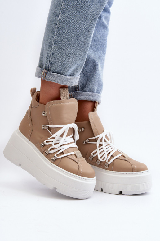 Zazoo 3416 Leer Dames sportschoenen beige Zazoo 3416 Leer Dames sportschoenen beige