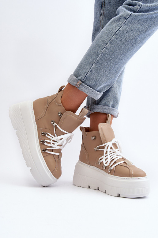 Zazoo 3416 Peau Féminin baskets beige Zazoo 3416 Peau Féminin baskets beige