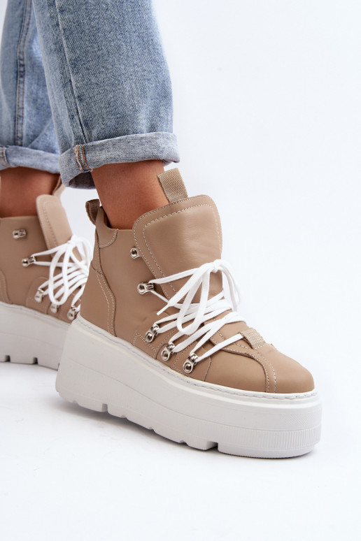 Zazoo 3416 Leer Dames sportschoenen beige Zazoo 3416 Leer Dames sportschoenen beige