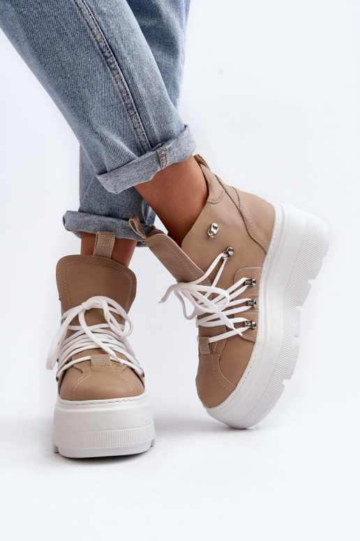 Zazoo 3416 Leer Dames sportschoenen beige Zazoo 3416 Leer Dames sportschoenen beige