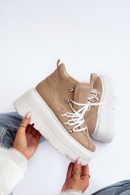 Zazoo 3416 Leer Dames sportschoenen beige Zazoo 3416 Leer Dames sportschoenen beige