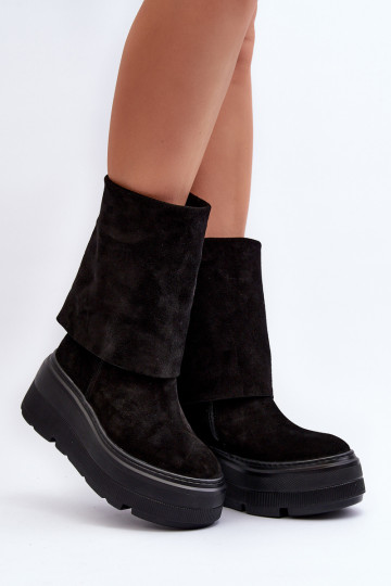 Zazoo 3410 en daim Féminin Bottes avec une plateforme couleur noire 2