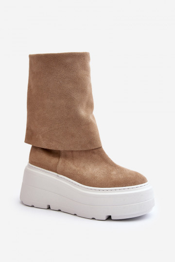Zazoo 3410 en daim Féminin Bottes avec une plateforme beige