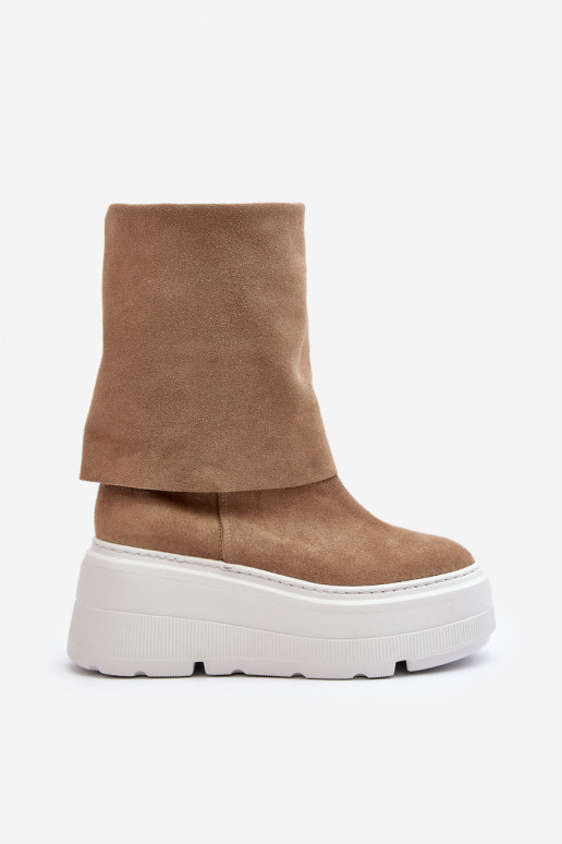 Zazoo 3410 van suède Dames Laarzen met platform beige Zazoo 3410 van suède Dames Laarzen met platform beige