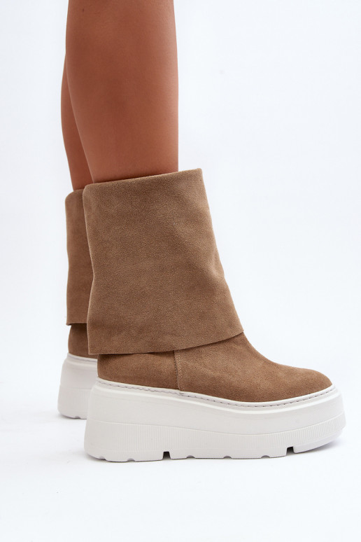 Zazoo 3410 van suède Dames Laarzen met platform beige Zazoo 3410 van suède Dames Laarzen met platform beige