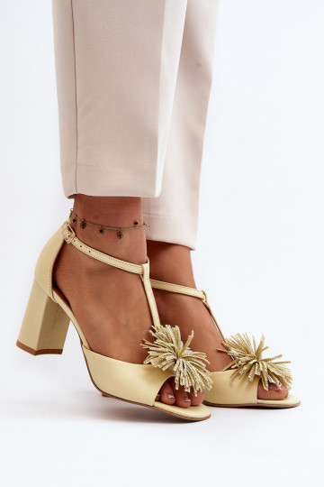 Sandales en cuir à talons avec ornements Laura Messi 2758 beiges 2