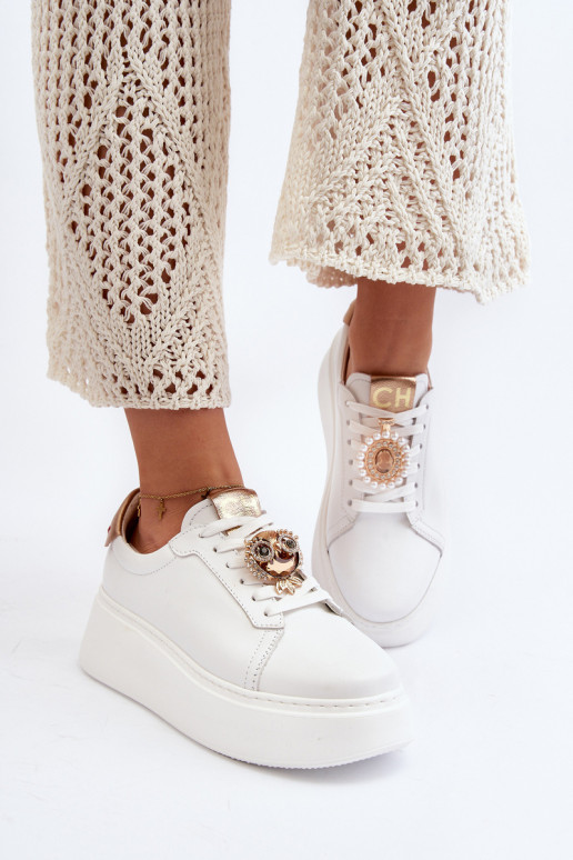 Dames Leer Sneakers model schoenen CheBello 4411 Initte kleur Dames Leer Sneakers model schoenen CheBello 4411 Initte kleur