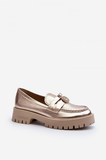 Peau chaussures Mocassins avec des ornements CheBello 4291 couleur dorée
