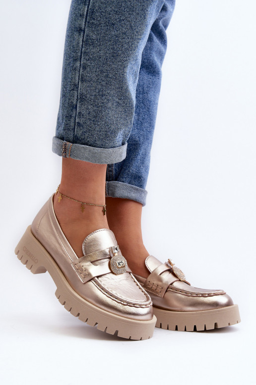 Leer schoenen Mocassins met ornamenten CheBello 4291 gouden kleur Leer schoenen Mocassins met ornamenten CheBello 4291 gouden kleur