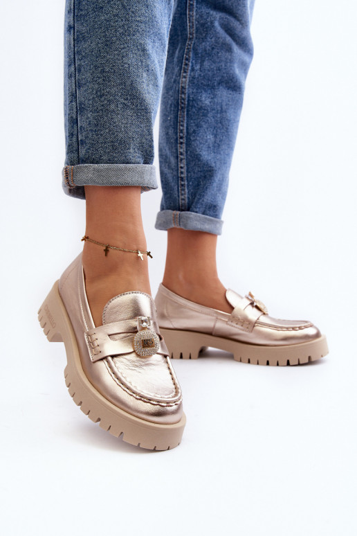 Peau chaussures Mocassins avec des ornements CheBello 4291 couleur dorée Peau chaussures Mocassins avec des ornements CheBello 4291 couleur dorée