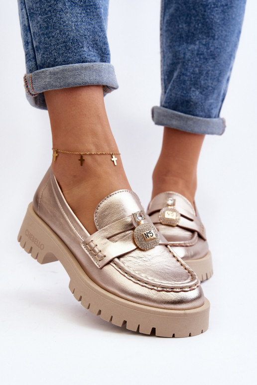 Peau chaussures Mocassins avec des ornements CheBello 4291 couleur dorée Peau chaussures Mocassins avec des ornements CheBello 4291 couleur dorée