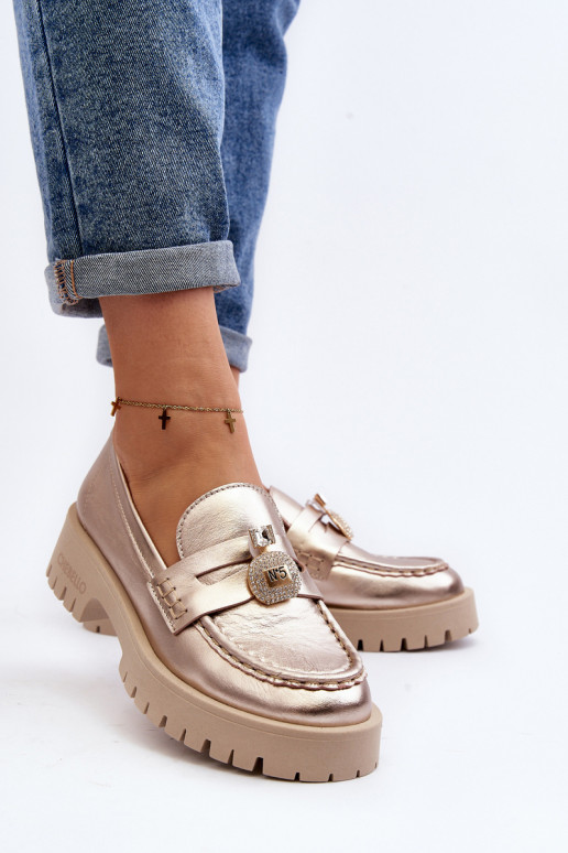 Peau chaussures Mocassins avec des ornements CheBello 4291 couleur dorée Peau chaussures Mocassins avec des ornements CheBello 4291 couleur dorée