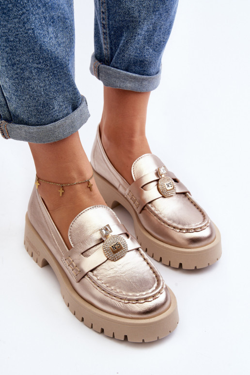 Peau chaussures Mocassins avec des ornements CheBello 4291 couleur dorée Peau chaussures Mocassins avec des ornements CheBello 4291 couleur dorée