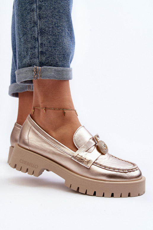 Leer schoenen Mocassins met ornamenten CheBello 4291 gouden kleur Leer schoenen Mocassins met ornamenten CheBello 4291 gouden kleur