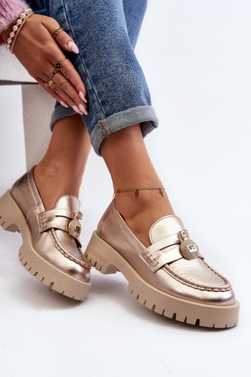 Leer schoenen Mocassins met ornamenten CheBello 4291 gouden kleur Leer schoenen Mocassins met ornamenten CheBello 4291 gouden kleur