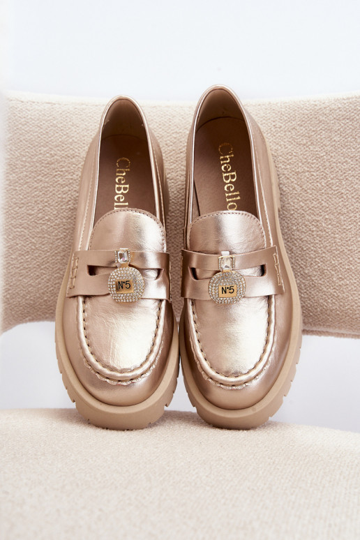 Leer schoenen Mocassins met ornamenten CheBello 4291 gouden kleur Leer schoenen Mocassins met ornamenten CheBello 4291 gouden kleur