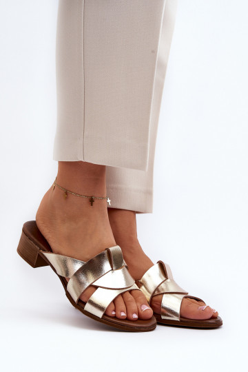 Zazoo 40236 Pantoufles en cuir Féminin Sur un talon bas couleur dorée 2