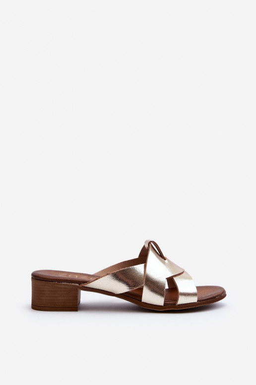 Zazoo 40236 Leren pantoffels Dames Op een lage hak gouden kleur Zazoo 40236 Leren pantoffels Dames Op een lage hak gouden kleur