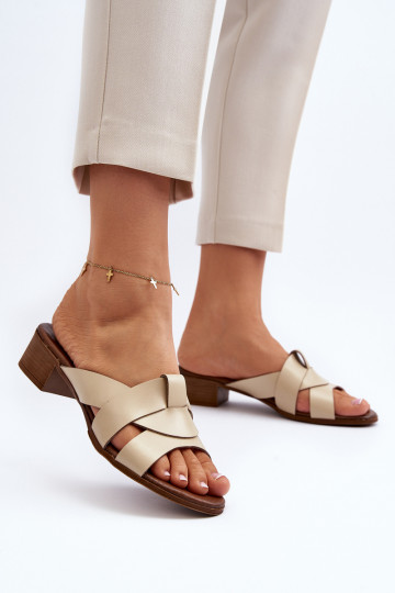 Zazoo 40236 Lederhausschuhe Feminin Auf niedrigem Absatz Beige