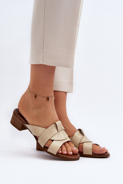 Zazoo 40236 Pantoufles en cuir Féminin Sur un talon bas beige Zazoo 40236 Pantoufles en cuir Féminin Sur un talon bas beige